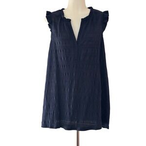Lane Bryant Sleeveless Top Womens 14/16 Navy Blue New Ruffle Crinkle Gauze